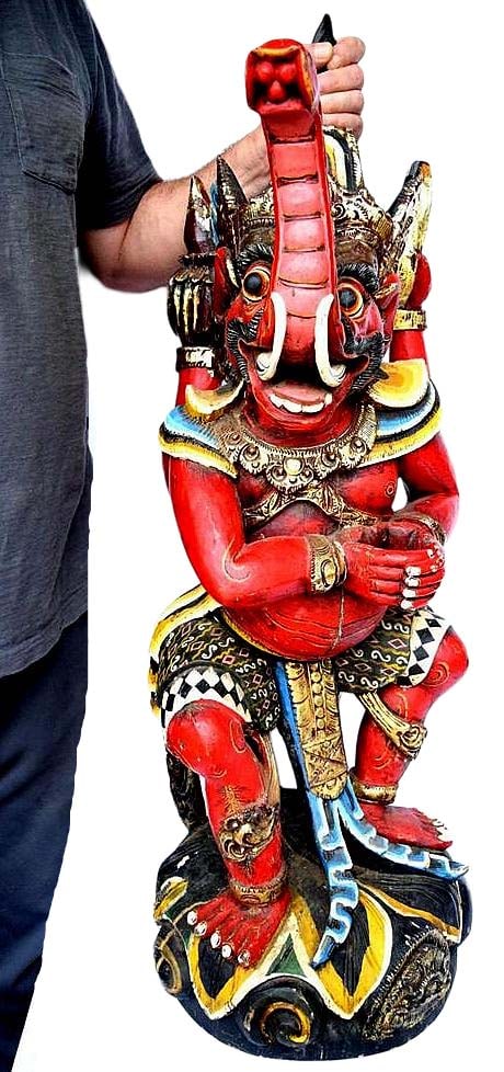HUGE Antique Indonesian Carved Wood Stand Figure Statue, a Spear Holder, or Possibly for a Very (1 of 18)