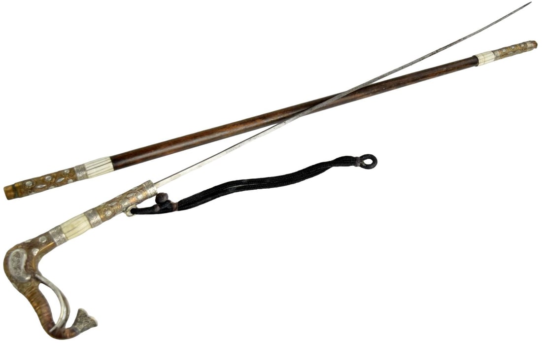 Rare 19th Century South Asian Sword Cane with Elephant-Head Hilt, Silver-Mounted Grip (1 of 20)