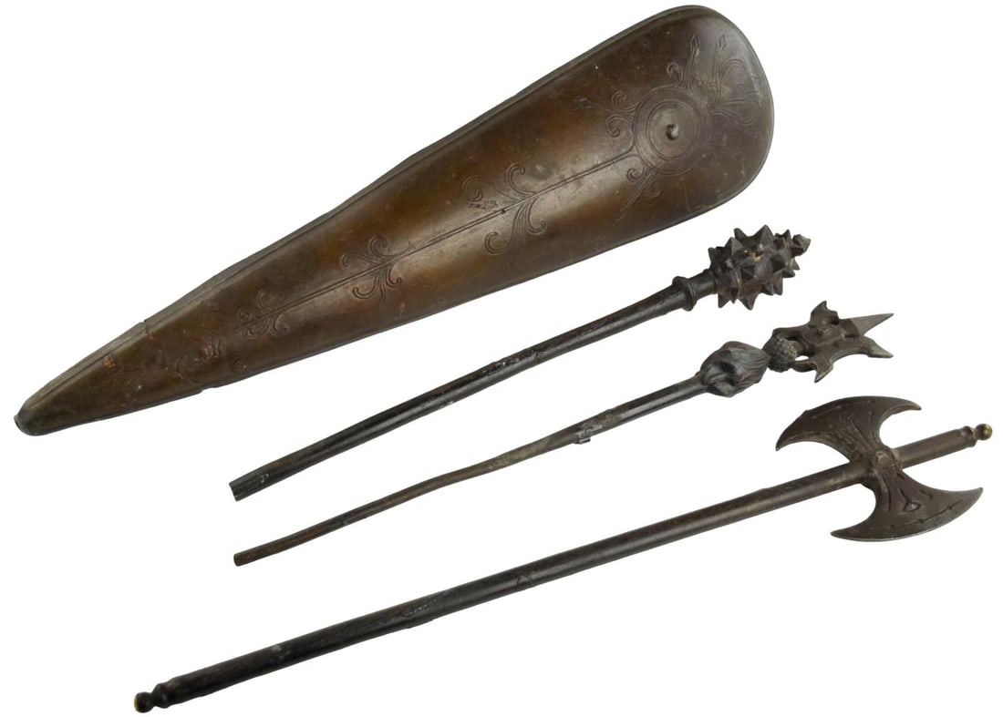 GROUP OF THREE INDO-PERSIAN MINIATURE WEAPONS WITH STEEL BAZUBAND (1 of 15)
