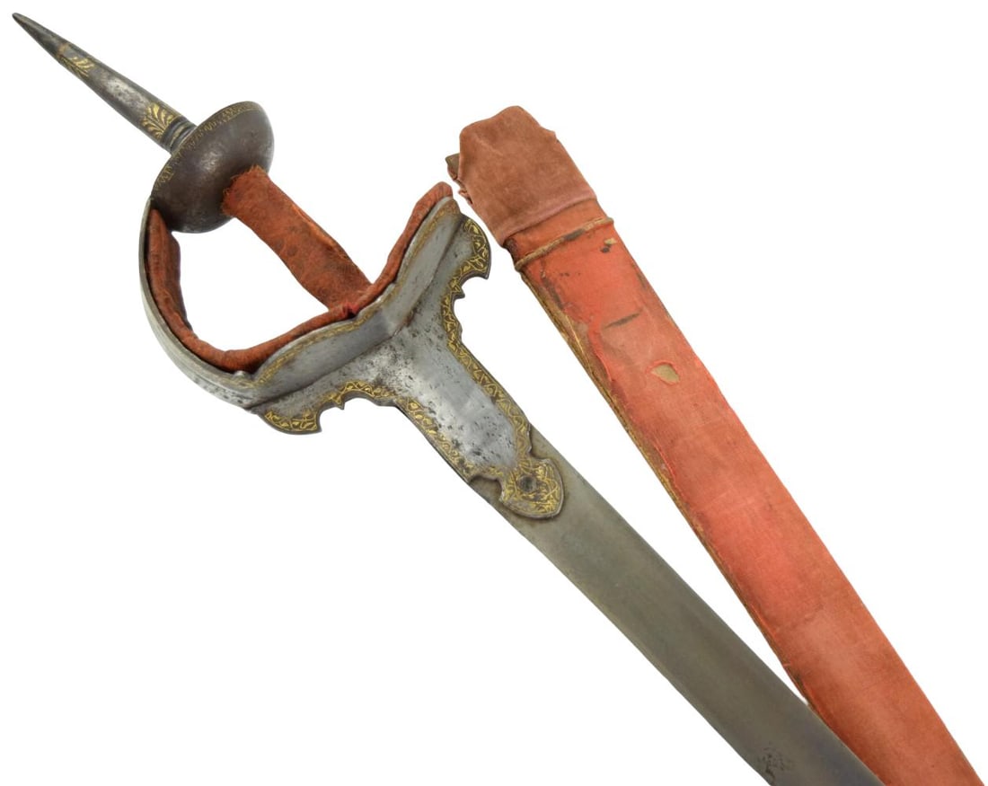 18thâ??19th C. Mughal Indian Firangi / Khanda Sword with Damascus Blade & Gold Koftgari Hilt (1 of 20)