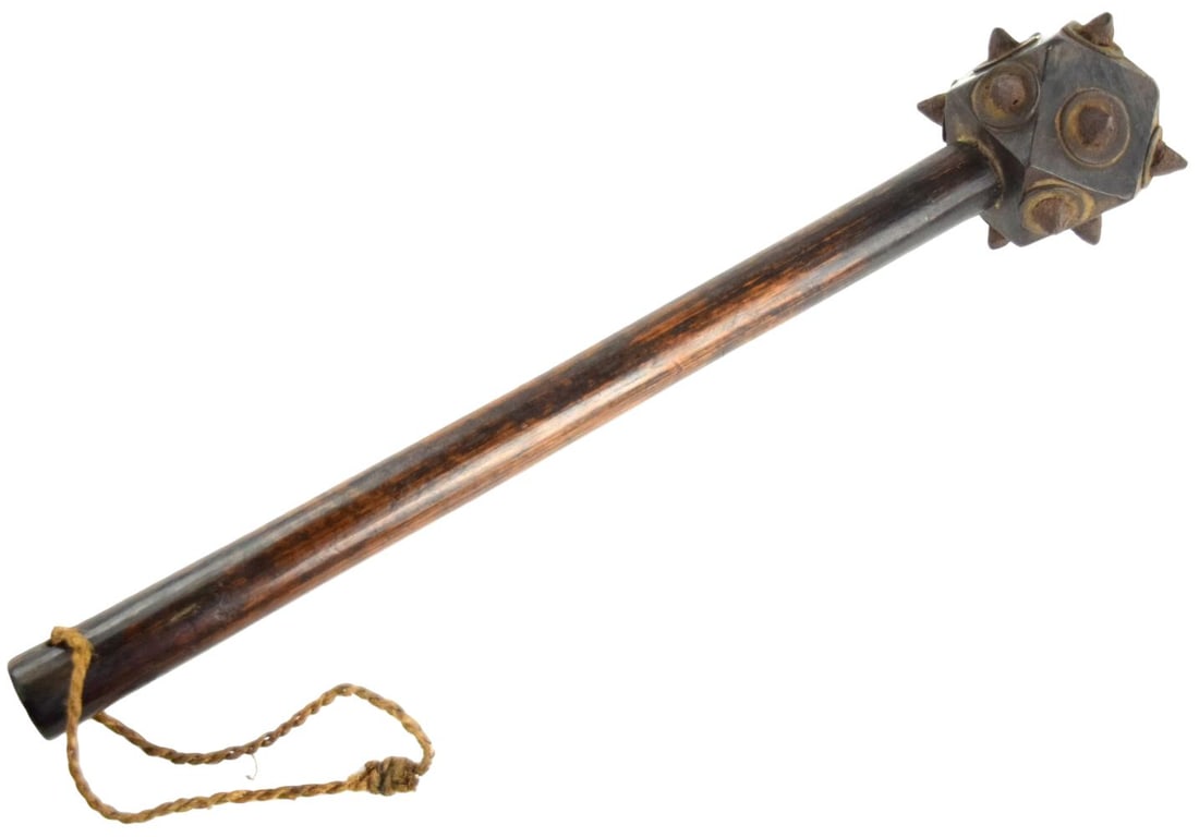 18th - 19th Century Indo-Persian Spiked Gada Mace with Faceted Iron Head and Wooden Haft (1 of 13)