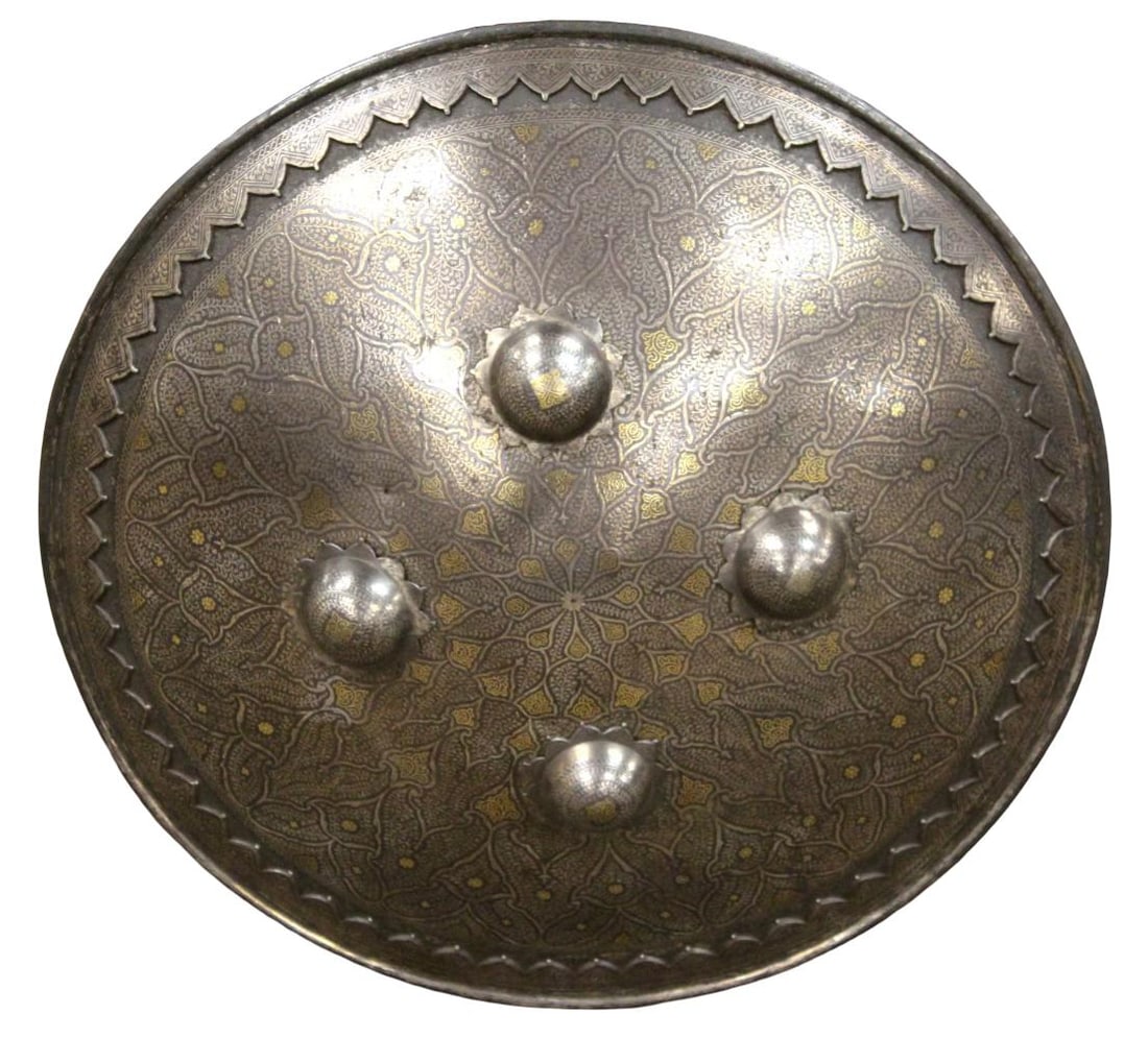 Fine 18th - 19th Century Mughal Indo-Persian Dhal Shield with Gold and Silver Koftgari Decoration (1 of 11)