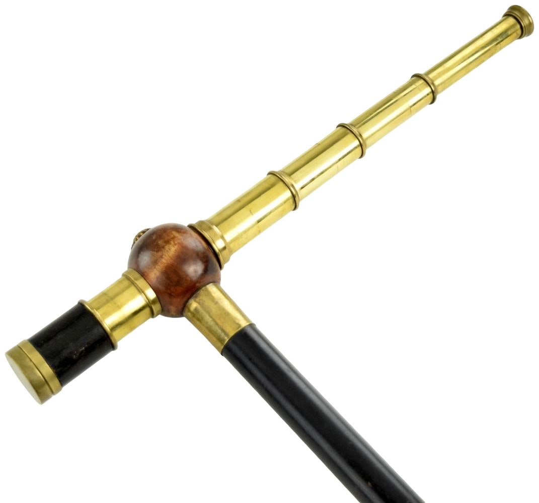 Antique English Telescope Walking Stick Cane 19th Century: This is a fine antique Victorian sectional telescope walking stick.The striking stick features a handle composed of a three drawer brass telescope on a shaft. Add an extravagant element to your daily 