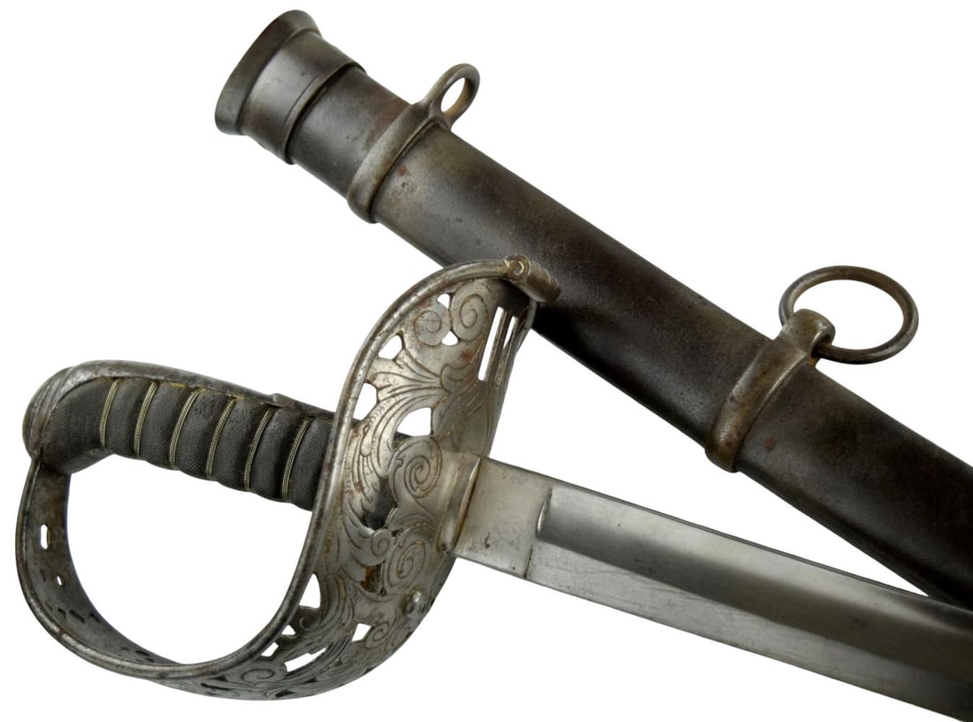 German Heavy Cavalry Sword with Pierced Guard, Maker Mark & Steel Scabbard, 19th Century (1 of 20)
