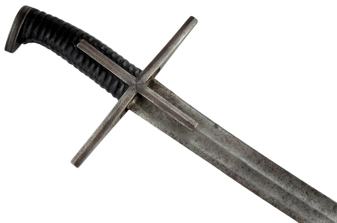 Rare 17th - 18th Century Polish or Hungarian Karabela Saber with Engraved Blade: A rare Central European karabela-type saber, likely Polish or Hungarian, dating to the 17th - 18th century. The weapon displays the distinctive strongly curved blade and simple crossguard associated w