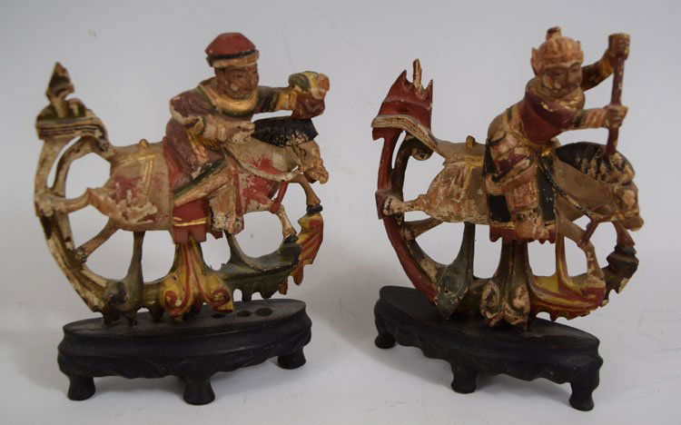 19th Century Tibetan Carved Wood Two Figurines (1 of 3)