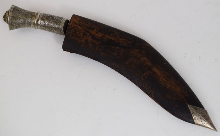 Indian Gurka Knife with silver inlaying handle (1 of 5)