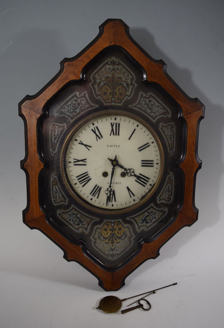 19th c French Gauvin Wall Clock with Porcelain dail (1 of 4)