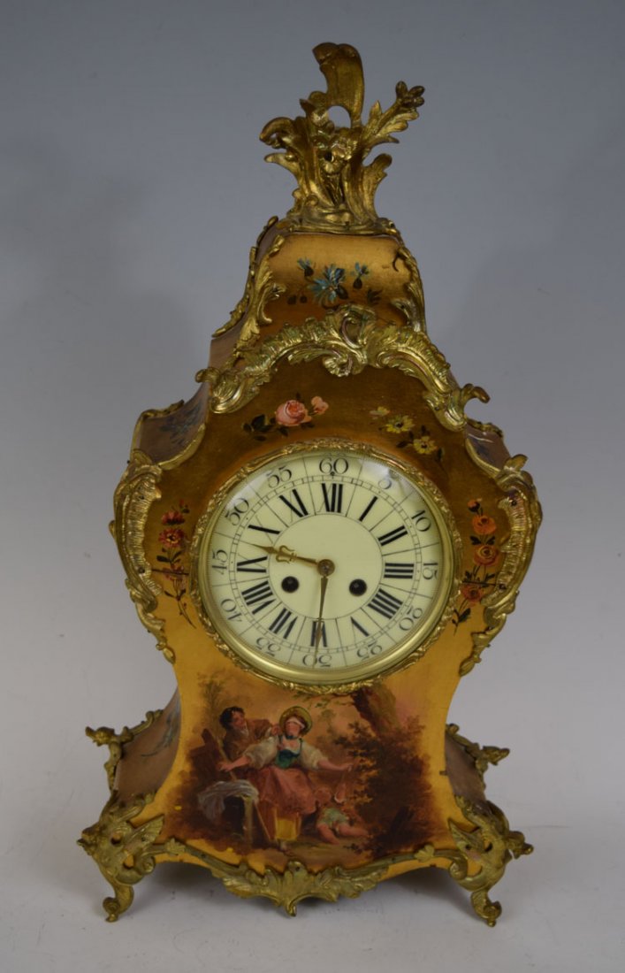 19th C French Mantel Clock with hand Painted Scene (1 of 6)
