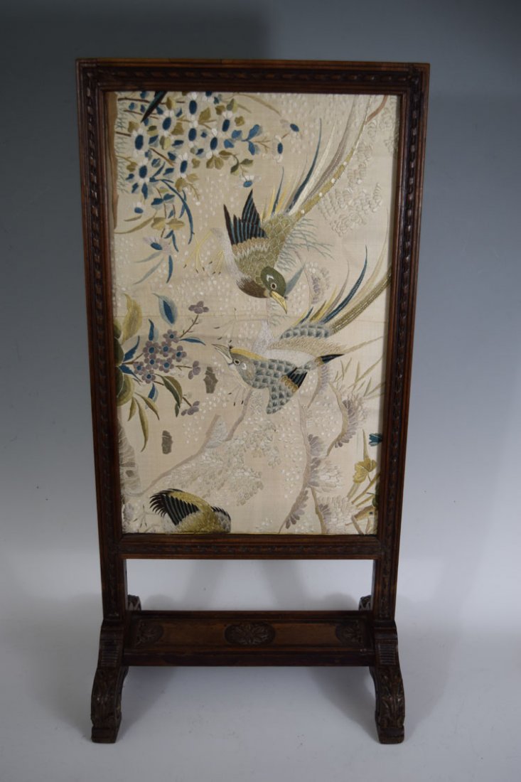 19th Century Chinese Silk Embroidered Table Screen (1 of 4)