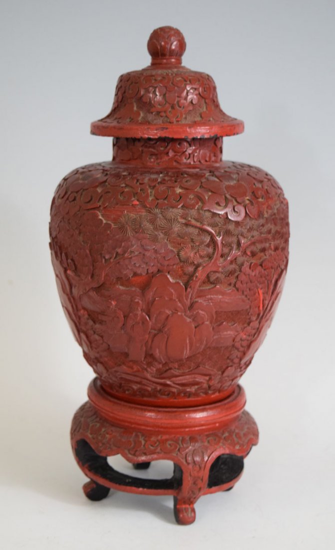 19th C Chinese Cinnabar Lacquer Cover Ginger Jar (1 of 5)