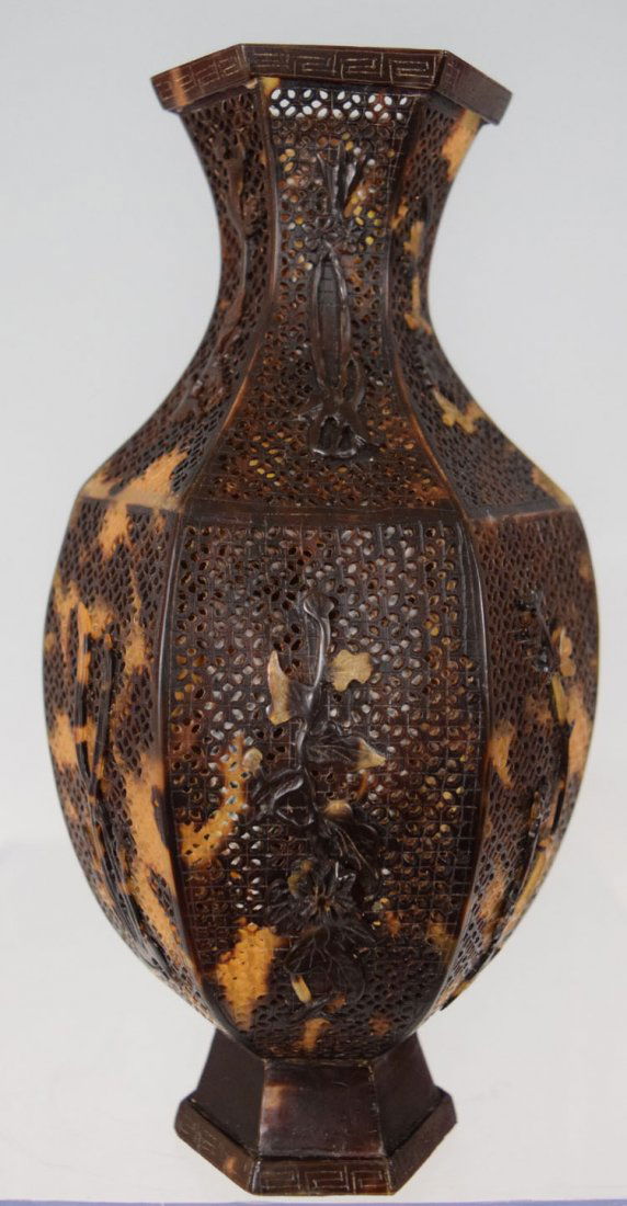 Chinese Turtle Shell Carved Vase (1 of 5)