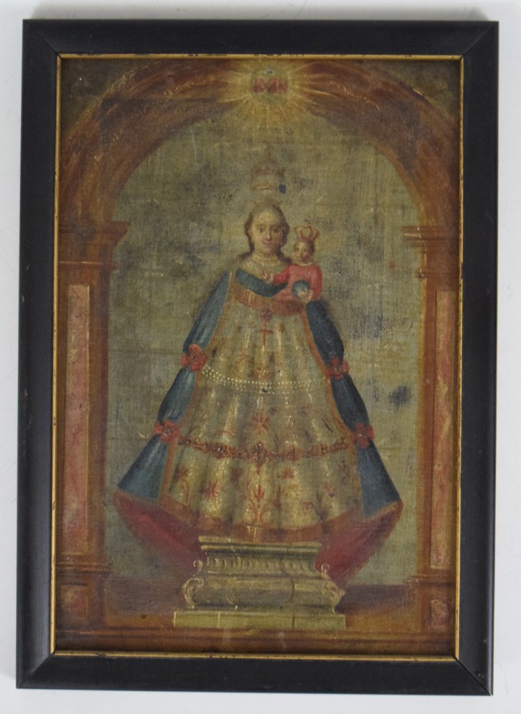 Antique Religious Paintings, Cuzco School, Madonna (1 of 5)