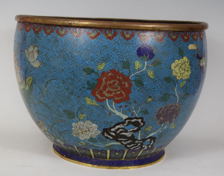Large 19th Century Chinese Bronze Enameled Bowl (1 of 6)