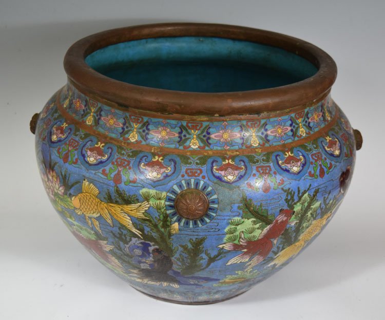 Chinese Bronze Cloisonne Large Fish Bowl (1 of 5)