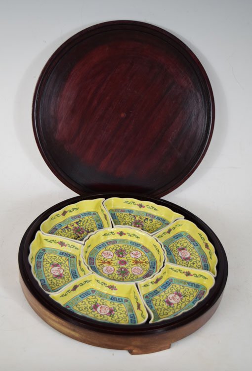 Chinese Enameled Sectional Dish in a Wooden Box (1 of 3)