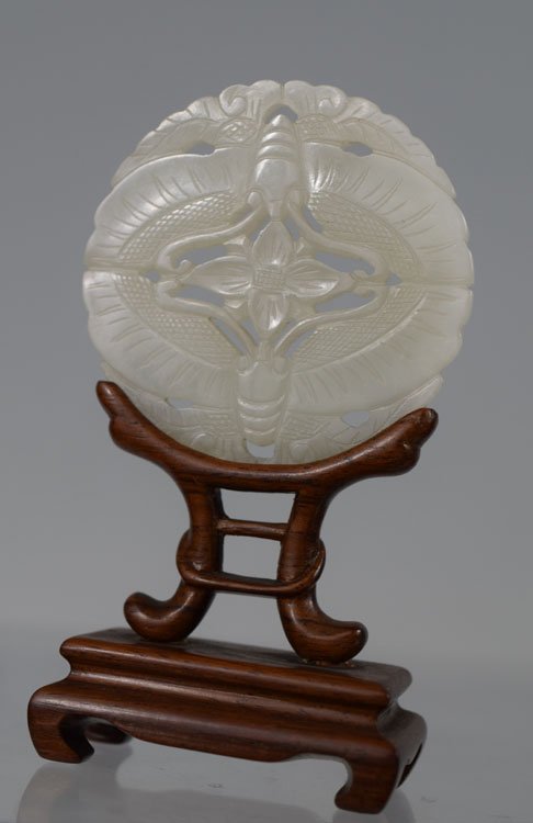 19th Century Chinese White Jade Plaque with Stand (1 of 2)