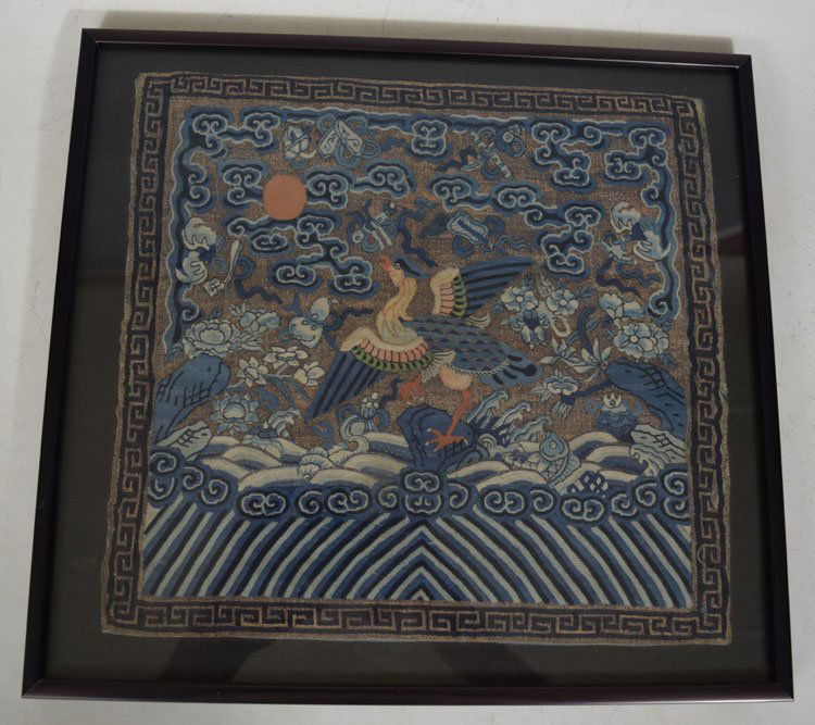 Framed Chinese Embroidered Silk Rank Badge (1 of 4)