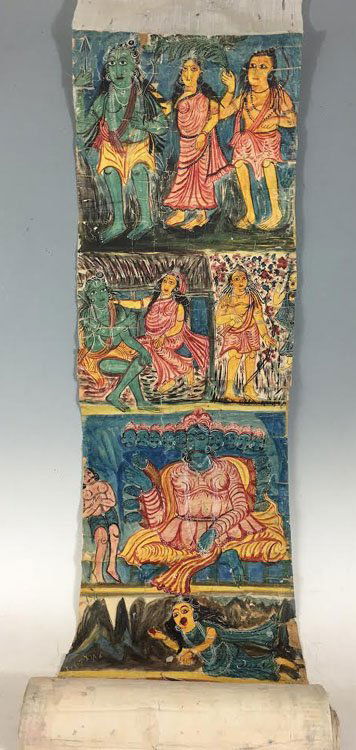 19th C. Cheriyal Indian Handpainted Narrative Scroll (1 of 5)
