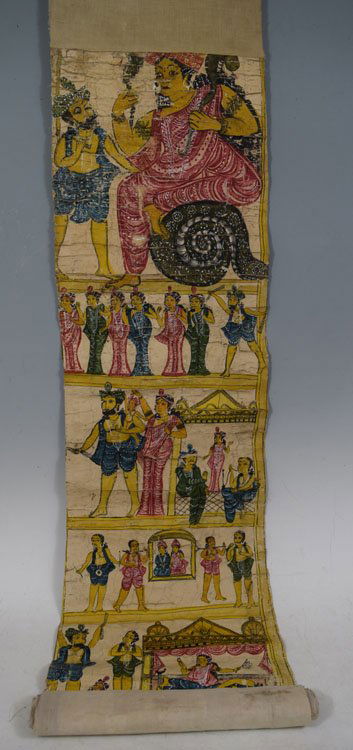 19th C. Cheriyal Indian Handpainted Narrative Scroll (1 of 6)