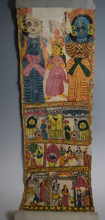 19th C. Cheriyal Indian Handpainted Narrative Scroll (1 of 6)