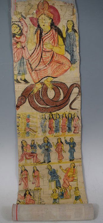 19th C. Cheriyal Indian Handpainted Narrative Scroll. (1 of 4)