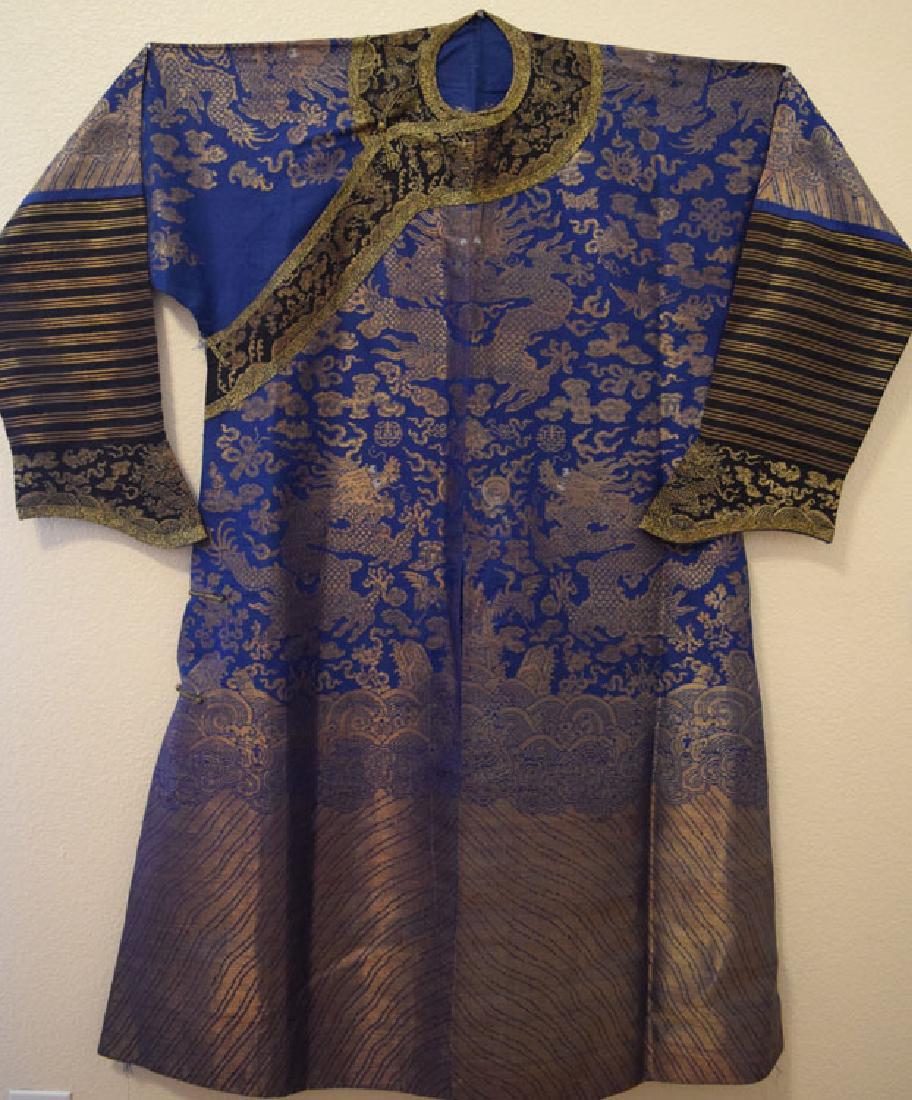 Antique Chinese Blue Silk Ground Brocade Dragon Robe (1 of 10)