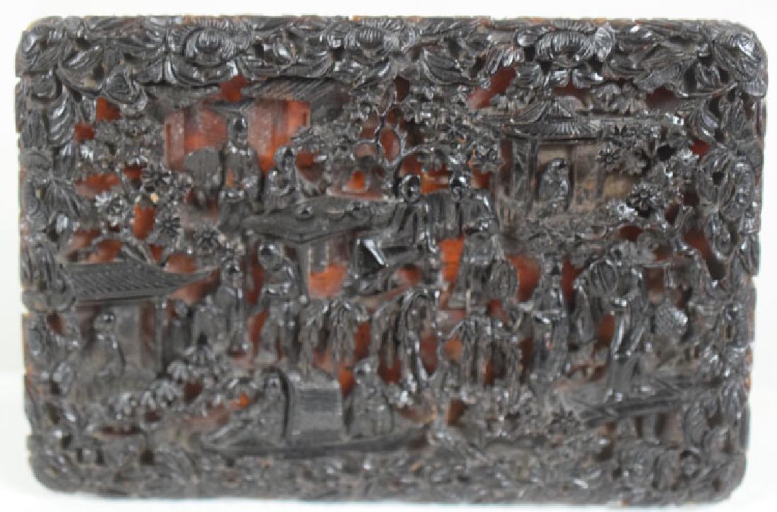 Antique Chinese Tortoise Shell Carved Plaque (1 of 4)