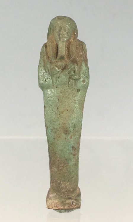 Ancient Egyptian Faience Ushabti: Ancient Egyptian Faience Ushabti. circa: 600 BC. 75 mm height.