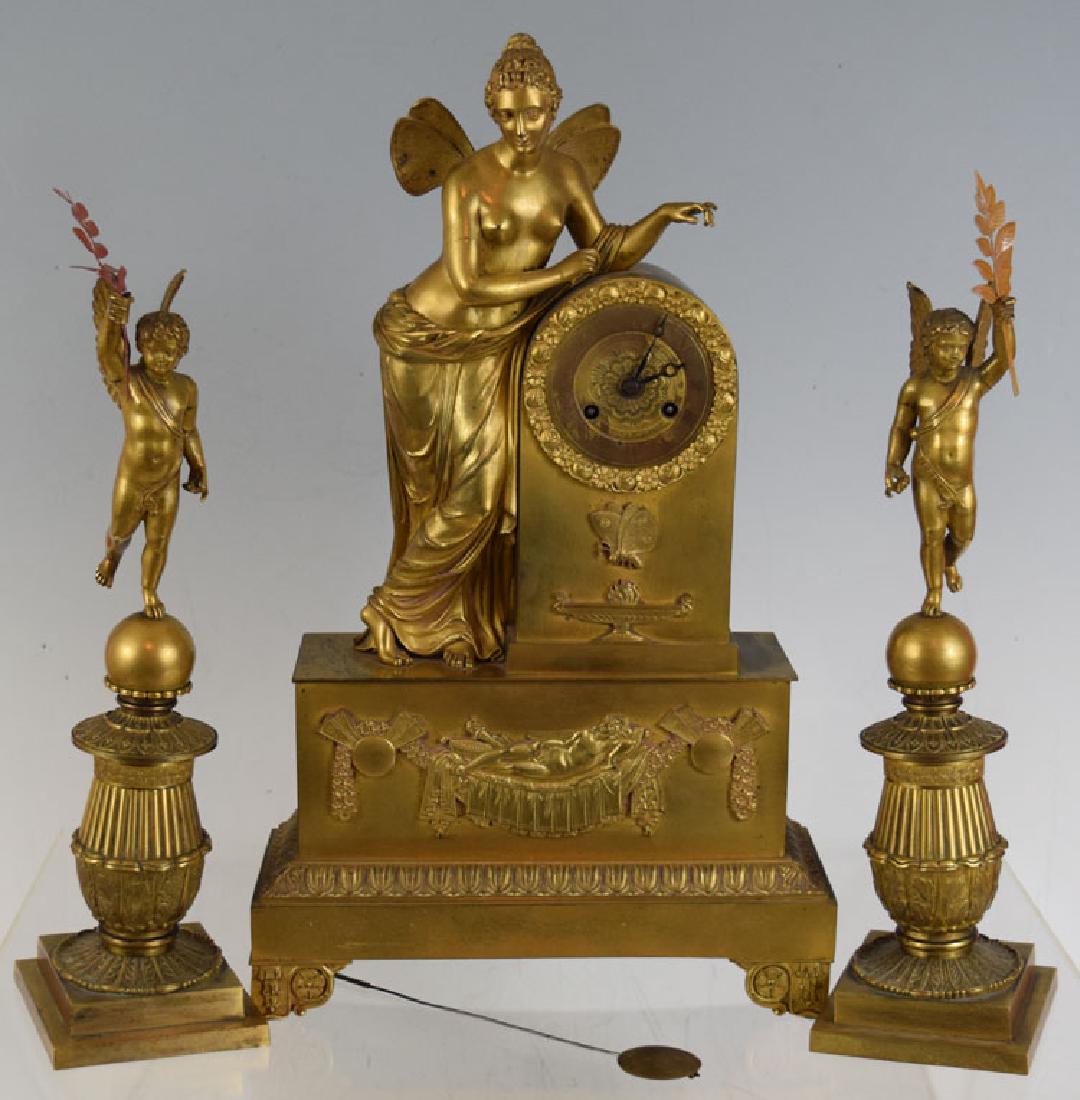 19th Century Three Piece Bronze Clock Set (1 of 6)