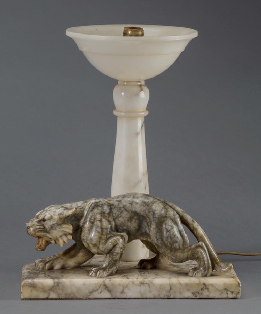 Alabaster and marble lion table lamp, 14"h (1 of 3)