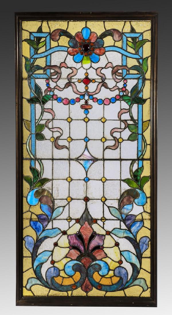 American leaded stained glass window, 68"h (1 of 3)