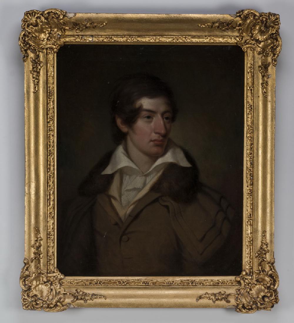 19th c. English O/c of gentleman in coat w/fur collar (1 of 3)