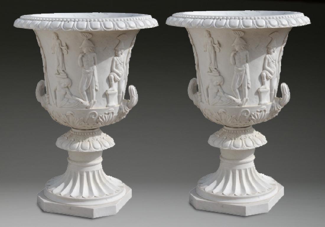 (2) Oversized carved marble planters, 50"h (1 of 5)