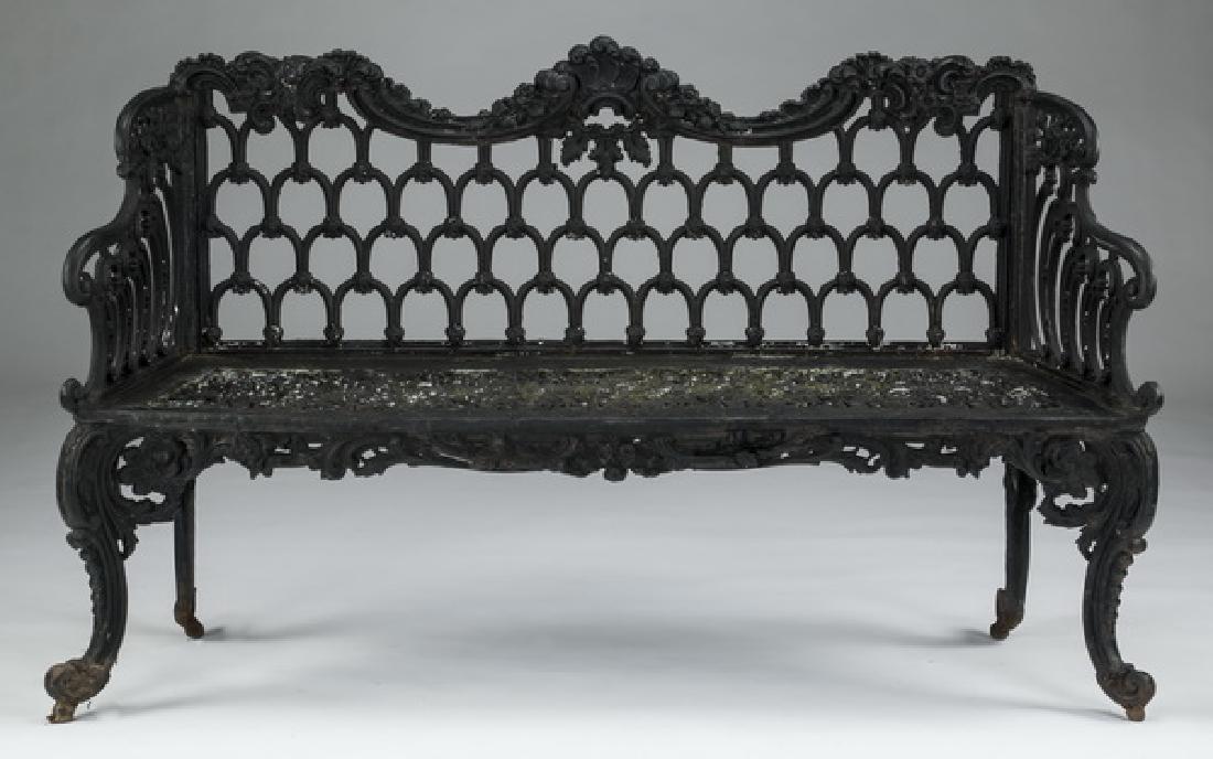 Rococo style painted cast iron garden bench, 61"w (1 of 3)