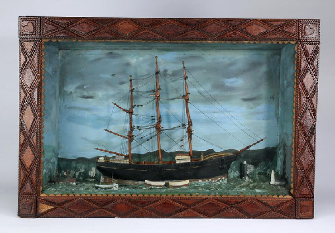 Nautical diorama in a tramp art frame, 28"h (1 of 2)