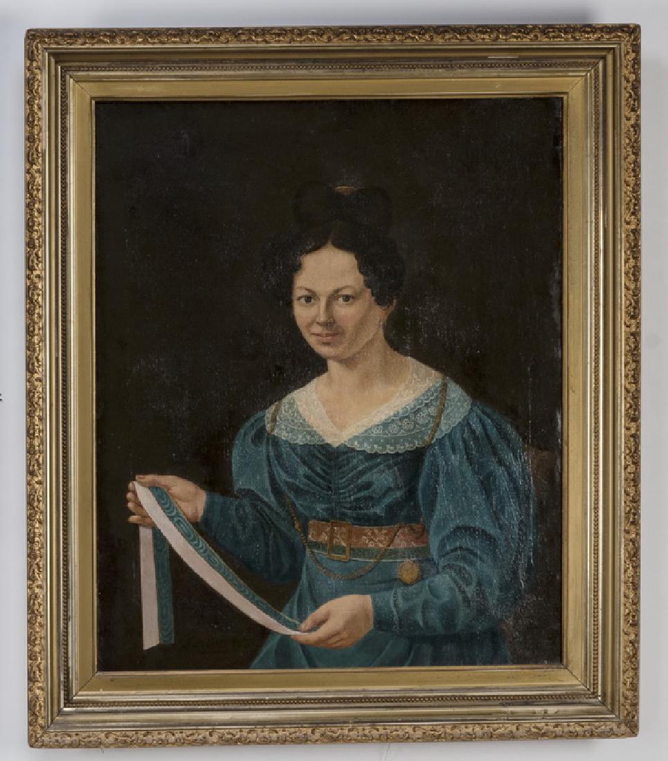 19th c. American folk portrait of a woman with ribbon (1 of 3)