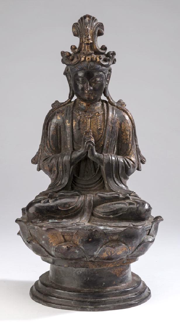 Chinese parcel gilt bronze Buddha, 18"h (1 of 8)