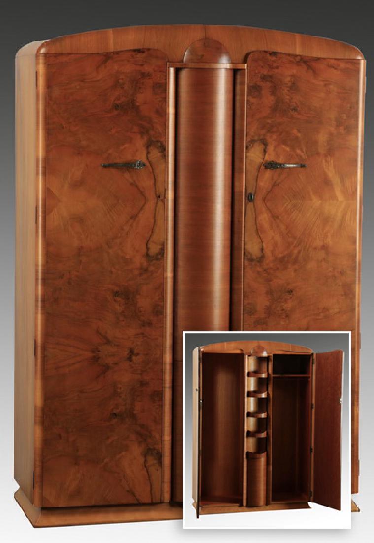 Art Deco burl wood wardrobe, 74"h (1 of 6)