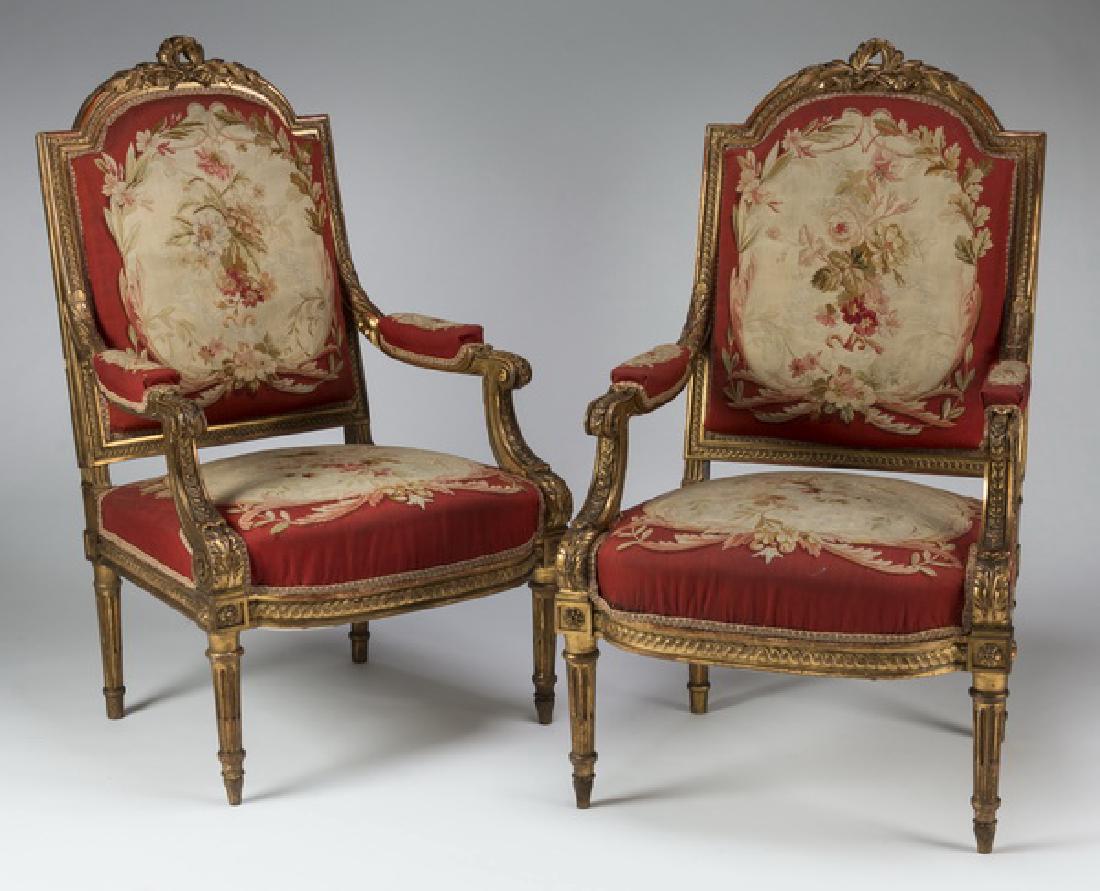 (2) 19th c. giltwood fauteuils w/ Aubusson upholstery (1 of 2)