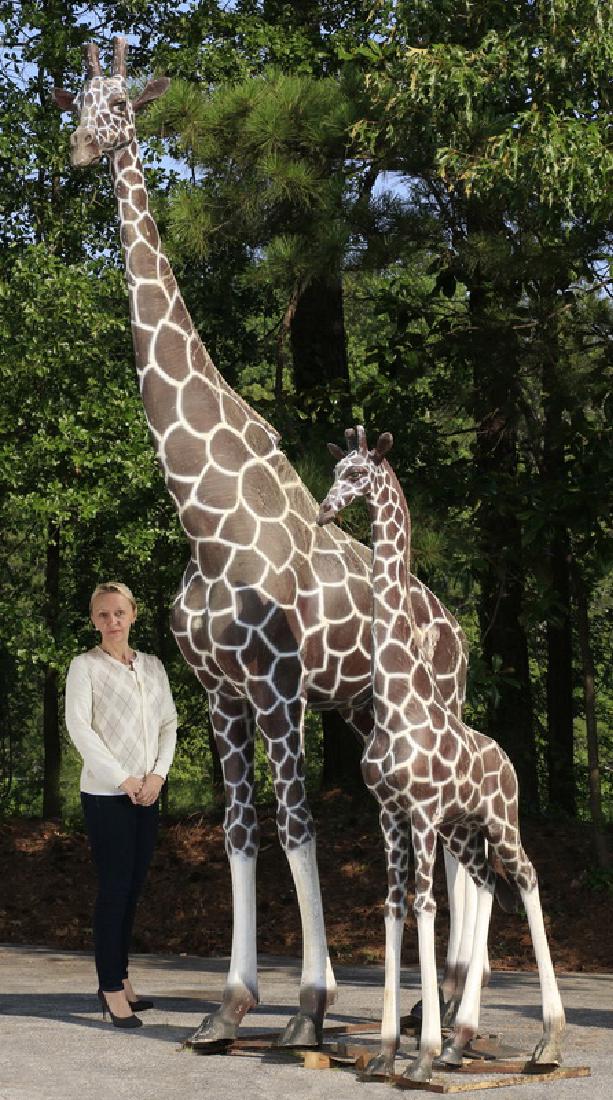 (2) Mama and baby giraffe sculptures, 188"h and 113"h (1 of 8)