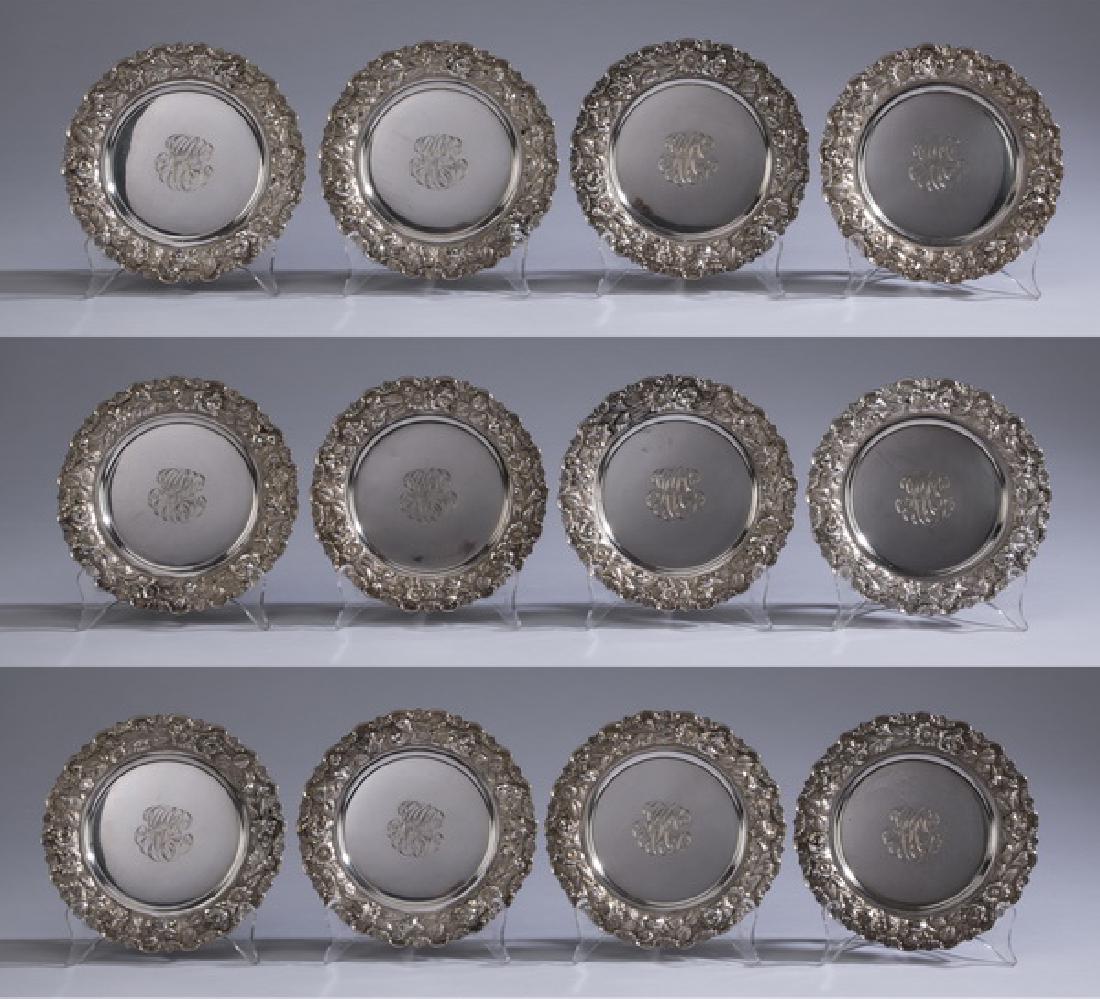 (12) Stieff sterling hand chased dessert plates, 7" (1 of 5)