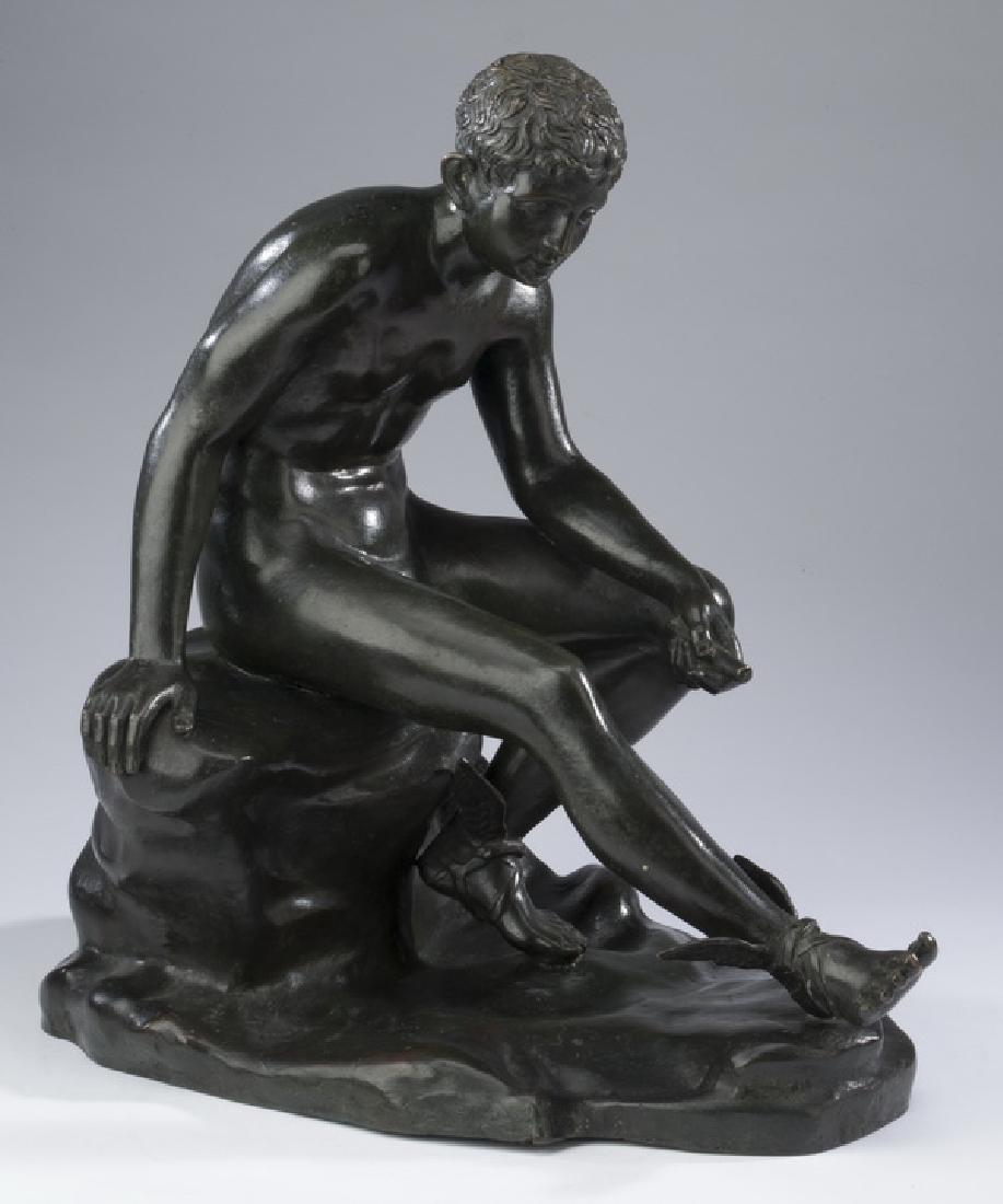 'The Seated Hermes' patinated bronze sculpture, 16"h (1 of 4)