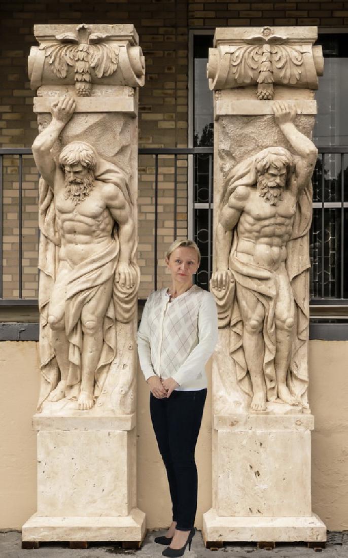 (2) Carved marble Atlas figures, 113"h x 26"w (1 of 10)