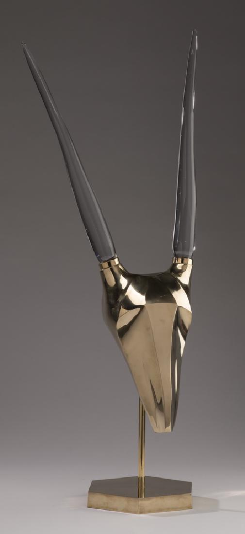 Hollywood Regency brass & glass antelope bust, 29"h (1 of 2)