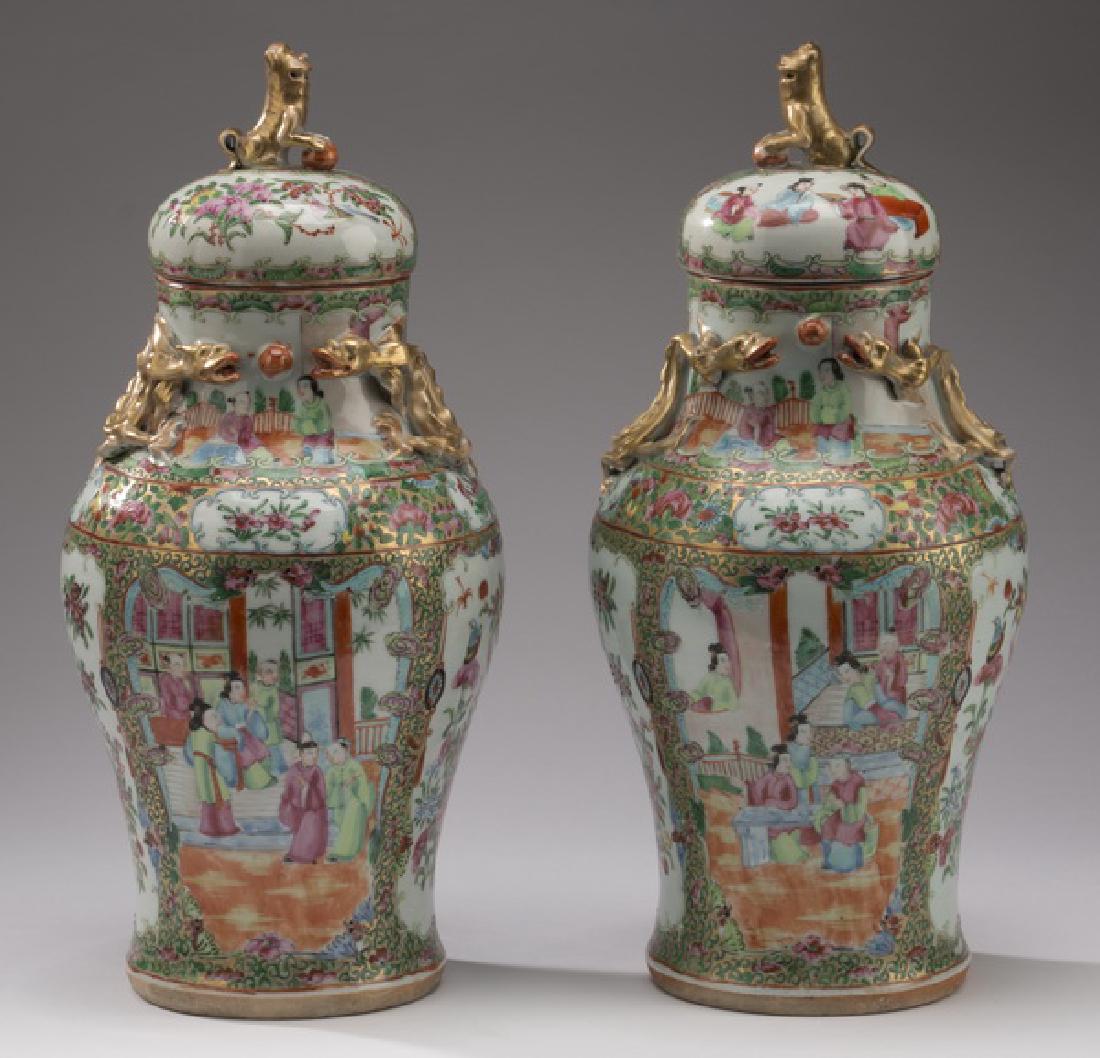 (2) Chinese Rose Medallion lidded jars, 16"h (1 of 4)