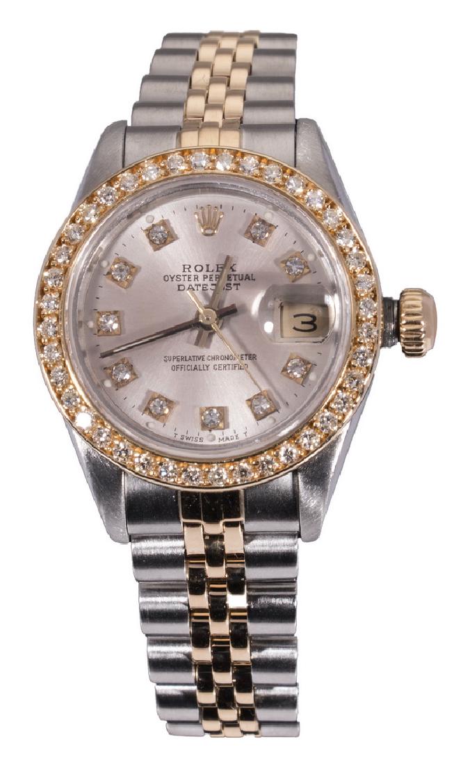 Ladies diamond, gold & stainless Rolex Date Just, 7"l (1 of 2)
