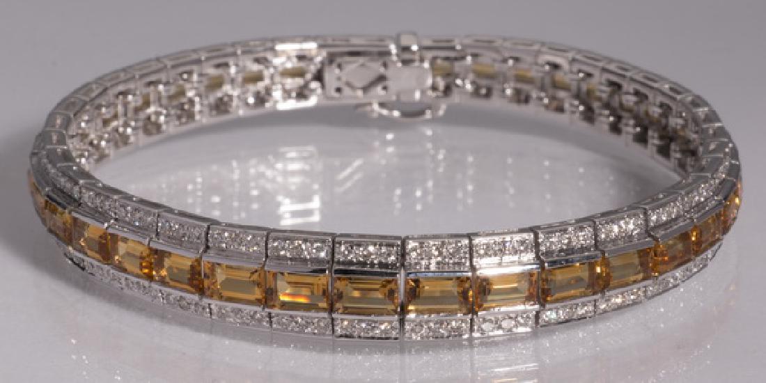 Diamond, citrine, & 18k gold line bracelet, 7"l (1 of 4)