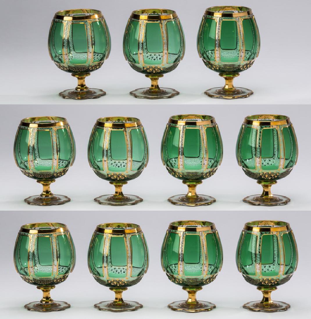 (11) Moser emerald & gilt brandy snifters, 6"h (1 of 3)