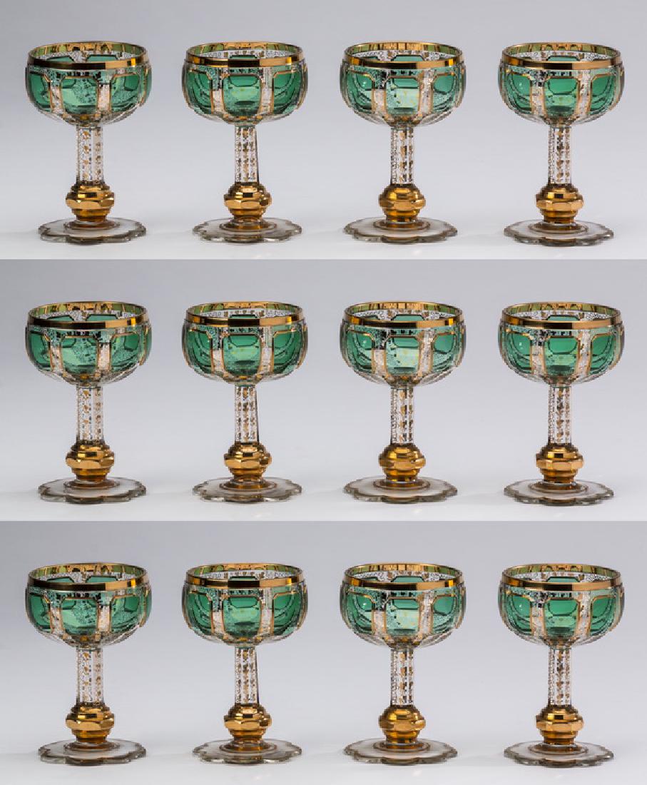 (12) Moser emerald & gilt sherry glasses, 6"h (1 of 2)